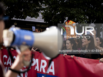 Thousands of people take to the streets in Lisbon, Portugal, on October 28, 2023, to demand better living conditions and lower housing price...