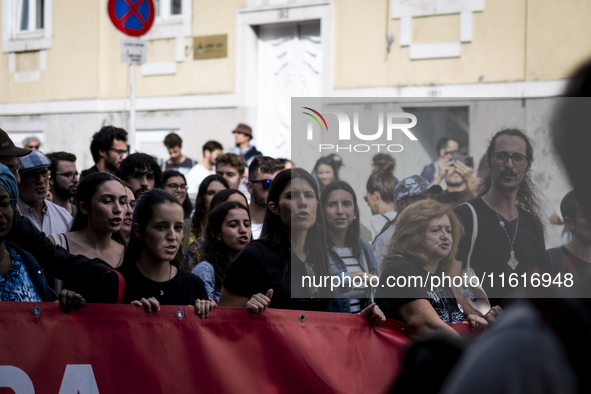 Thousands of people take to the streets in Lisbon, Portugal, on October 28, 2023, to demand better living conditions and lower housing price...