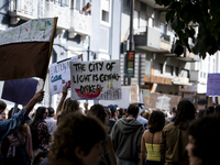 Thousands of people take to the streets in Lisbon, Portugal, on October 28, 2023, to demand better living conditions and lower housing price...