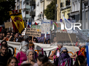 Thousands of people take to the streets in Lisbon, Portugal, on October 28, 2023, to demand better living conditions and lower housing price...