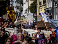 Thousands of people take to the streets in Lisbon, Portugal, on October 28, 2023, to demand better living conditions and lower housing price...