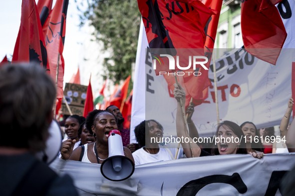 Thousands of people take to the streets in Lisbon, Portugal, on October 28, 2023, to demand better living conditions and lower housing price...