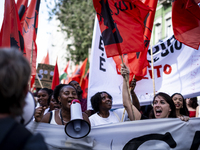 Thousands of people take to the streets in Lisbon, Portugal, on October 28, 2023, to demand better living conditions and lower housing price...