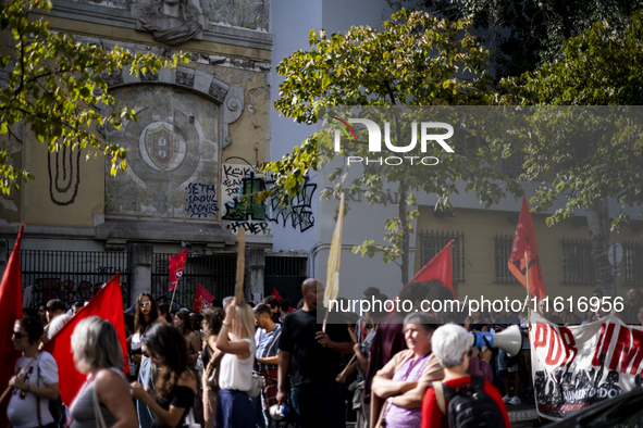 Thousands of people take to the streets in Lisbon, Portugal, on October 28, 2023, to demand better living conditions and lower housing price...