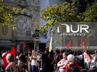 Thousands of people take to the streets in Lisbon, Portugal, on October 28, 2023, to demand better living conditions and lower housing price...