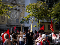 Thousands of people take to the streets in Lisbon, Portugal, on October 28, 2023, to demand better living conditions and lower housing price...