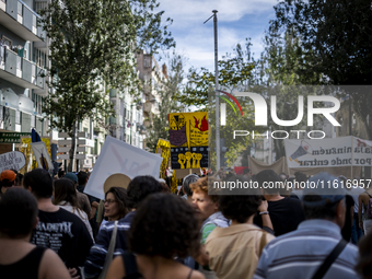 Thousands of people take to the streets in Lisbon, Portugal, on October 28, 2023, to demand better living conditions and lower housing price...