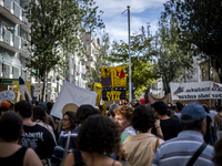 Thousands of people take to the streets in Lisbon, Portugal, on October 28, 2023, to demand better living conditions and lower housing price...