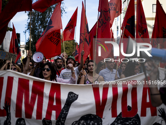 Thousands of people take to the streets in Lisbon, Portugal, on October 28, 2023, to demand better living conditions and lower housing price...