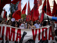 Thousands of people take to the streets in Lisbon, Portugal, on October 28, 2023, to demand better living conditions and lower housing price...