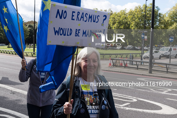 LONDON, UNITED KINGDOM - SEPTEMBER 28, 2024: Thousands of pro-EU demonstrators gather in central London ahead a march to Parliament Square c...