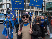 LONDON, UNITED KINGDOM - SEPTEMBER 28, 2024: Thousands of pro-EU demonstrators gather in central London ahead a march to Parliament Square c...