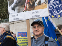 LONDON, UNITED KINGDOM - SEPTEMBER 28, 2024: Thousands of pro-EU demonstrators gather in central London ahead a march to Parliament Square c...