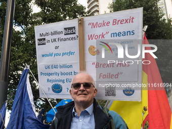 LONDON, UNITED KINGDOM - SEPTEMBER 28, 2024: Thousands of pro-EU demonstrators gather in central London ahead a march to Parliament Square c...