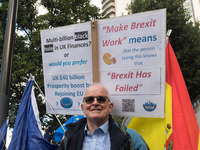 LONDON, UNITED KINGDOM - SEPTEMBER 28, 2024: Thousands of pro-EU demonstrators gather in central London ahead a march to Parliament Square c...