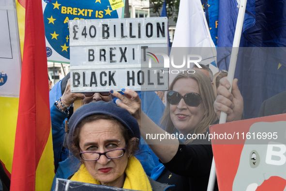 LONDON, UNITED KINGDOM - SEPTEMBER 28, 2024: Thousands of pro-EU demonstrators gather in central London ahead a march to Parliament Square c...