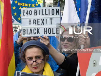 LONDON, UNITED KINGDOM - SEPTEMBER 28, 2024: Thousands of pro-EU demonstrators gather in central London ahead a march to Parliament Square c...