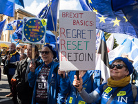 LONDON, UNITED KINGDOM - SEPTEMBER 28, 2024: Thousands of pro-EU demonstrators march in central London calling for the UK to rejoin the Euro...