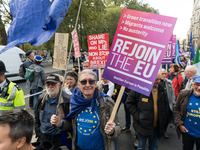 LONDON, UNITED KINGDOM - SEPTEMBER 28, 2024: Thousands of pro-EU demonstrators march in central London calling for the UK to rejoin the Euro...