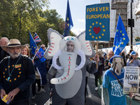 LONDON, UNITED KINGDOM - SEPTEMBER 28, 2024: Thousands of pro-EU demonstrators march in central London calling for the UK to rejoin the Euro...