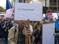 LONDON, UNITED KINGDOM - SEPTEMBER 28, 2024: Thousands of pro-EU demonstrators march in central London calling for the UK to rejoin the Euro...