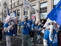 LONDON, UNITED KINGDOM - SEPTEMBER 28, 2024: Thousands of pro-EU demonstrators march in central London calling for the UK to rejoin the Euro...