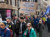 LONDON, UNITED KINGDOM - SEPTEMBER 28, 2024: Thousands of pro-EU demonstrators march in central London calling for the UK to rejoin the Euro...