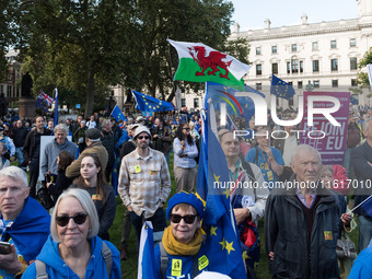 LONDON, UNITED KINGDOM - SEPTEMBER 28, 2024: Thousands of pro-EU demonstrators take part in a rally in Parliament Square calling for the UK...