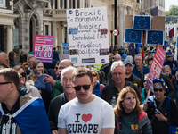 LONDON, UNITED KINGDOM - SEPTEMBER 28, 2024: Thousands of pro-EU demonstrators march in central London calling for the UK to rejoin the Euro...