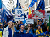 LONDON, UNITED KINGDOM - SEPTEMBER 28, 2024: Thousands of pro-EU demonstrators march in central London calling for the UK to rejoin the Euro...