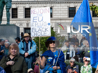 LONDON, UNITED KINGDOM - SEPTEMBER 28, 2024: Thousands of pro-EU demonstrators take part in a rally in Parliament Square calling for the UK...