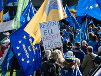 LONDON, UNITED KINGDOM - SEPTEMBER 28, 2024: Thousands of pro-EU demonstrators take part in a rally in Parliament Square calling for the UK...