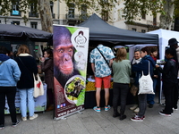 Several people visit the associative village organized by L214 in Lyon, France, on September 28, 2024. (