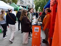 Several people visit the associative village organized by L214 in Lyon, France, on September 28, 2024. (