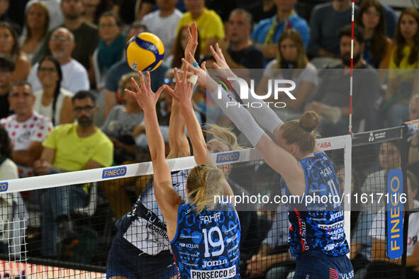 Nika Daalderop of Vero Volley Milano is in action during the Supercoppa Fineco Lega Volley Femminile between Prosecco Doc Imoco Conegliano a...