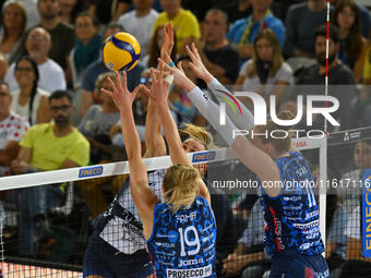 Nika Daalderop of Vero Volley Milano is in action during the Supercoppa Fineco Lega Volley Femminile between Prosecco Doc Imoco Conegliano a...