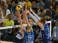 Nika Daalderop of Vero Volley Milano is in action during the Supercoppa Fineco Lega Volley Femminile between Prosecco Doc Imoco Conegliano a...