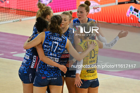 Prosecco Doc Imoco Conegliano competes against Vero Volley Milano during the Supercoppa Fineco Lega Volley Femminile at Palazzo dello Sport...