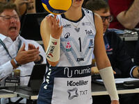 Helena Cazaute of Vero Volley Milano is in action during the Supercoppa Fineco Lega Volley Femminile between Prosecco Doc Imoco Conegliano a...