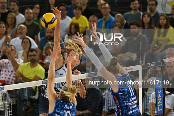 Nika Daalderop of Vero Volley Milano is in action during the Supercoppa Fineco Lega Volley Femminile between Prosecco Doc Imoco Conegliano a...