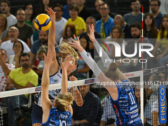 Nika Daalderop of Vero Volley Milano is in action during the Supercoppa Fineco Lega Volley Femminile between Prosecco Doc Imoco Conegliano a...