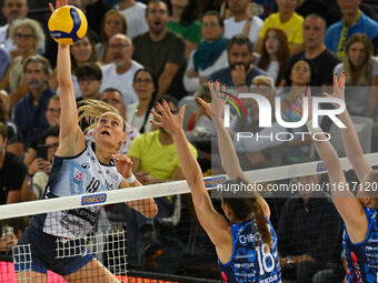 Nika Daalderop of Vero Volley Milano is in action during the Supercoppa Fineco Lega Volley Femminile between Prosecco Doc Imoco Conegliano a...