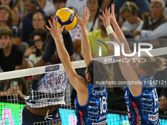 Myriam Sylla of Vero Volley Milano is in action during the Supercoppa Fineco Lega Volley Femminile between Prosecco Doc Imoco Conegliano and...