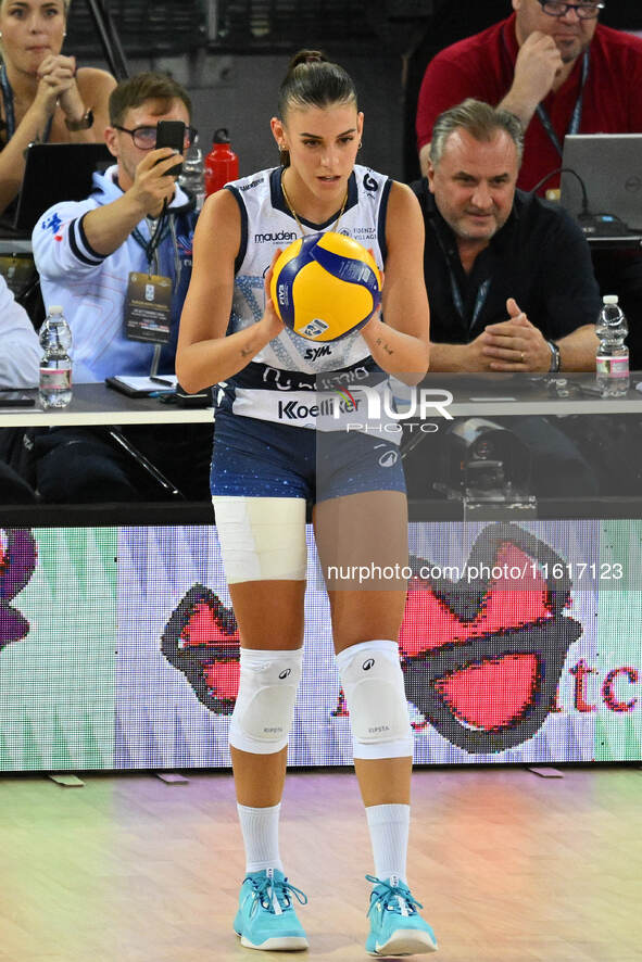 Alessia Orro of Vero Volley Milano is in action during the Supercoppa Fineco Lega Volley Femminile between Prosecco Doc Imoco Conegliano and...