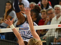 Myriam Sylla of Vero Volley Milano is in action during the Supercoppa Fineco Lega Volley Femminile between Prosecco Doc Imoco Conegliano and...