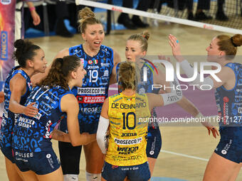 Prosecco Doc Imoco Conegliano competes against Vero Volley Milano during the Supercoppa Fineco Lega Volley Femminile at Palazzo dello Sport...