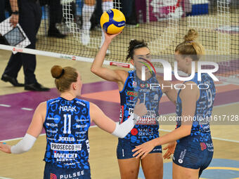 Prosecco Doc Imoco Conegliano competes against Vero Volley Milano during the Supercoppa Fineco Lega Volley Femminile at Palazzo dello Sport...