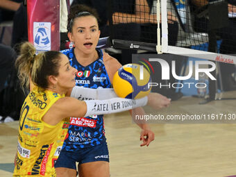 Monica De Gennaro of Prosecco Doc Imoco Conegliano is in action during the Supercoppa Fineco Lega Volley Femminile between Prosecco Doc Imoc...