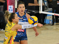 Monica De Gennaro of Prosecco Doc Imoco Conegliano is in action during the Supercoppa Fineco Lega Volley Femminile between Prosecco Doc Imoc...