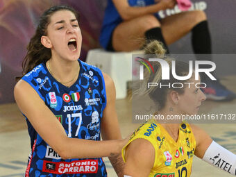 Martyna Lukasik of Prosecco Doc Imoco Conegliano is in action during the Supercoppa Fineco Lega Volley Femminile between Prosecco Doc Imoco...